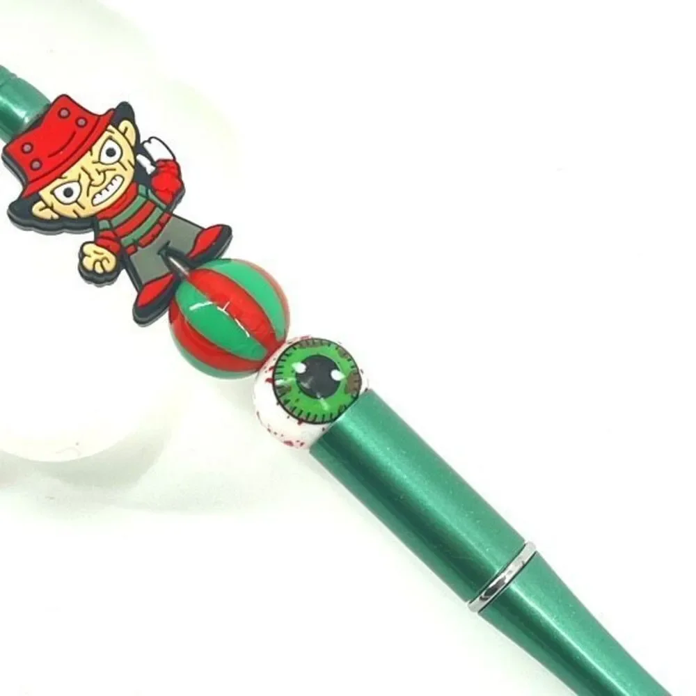Freddie Freddy handmade pen NEW beads red white green striped stripes bloody eye
